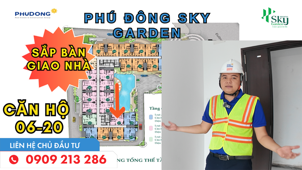 Phú Đông Sky Garden |Căn hộ bếp kín 69 m2 hướng đông nam, cửa chính hướng tây bắc mã số 06-20