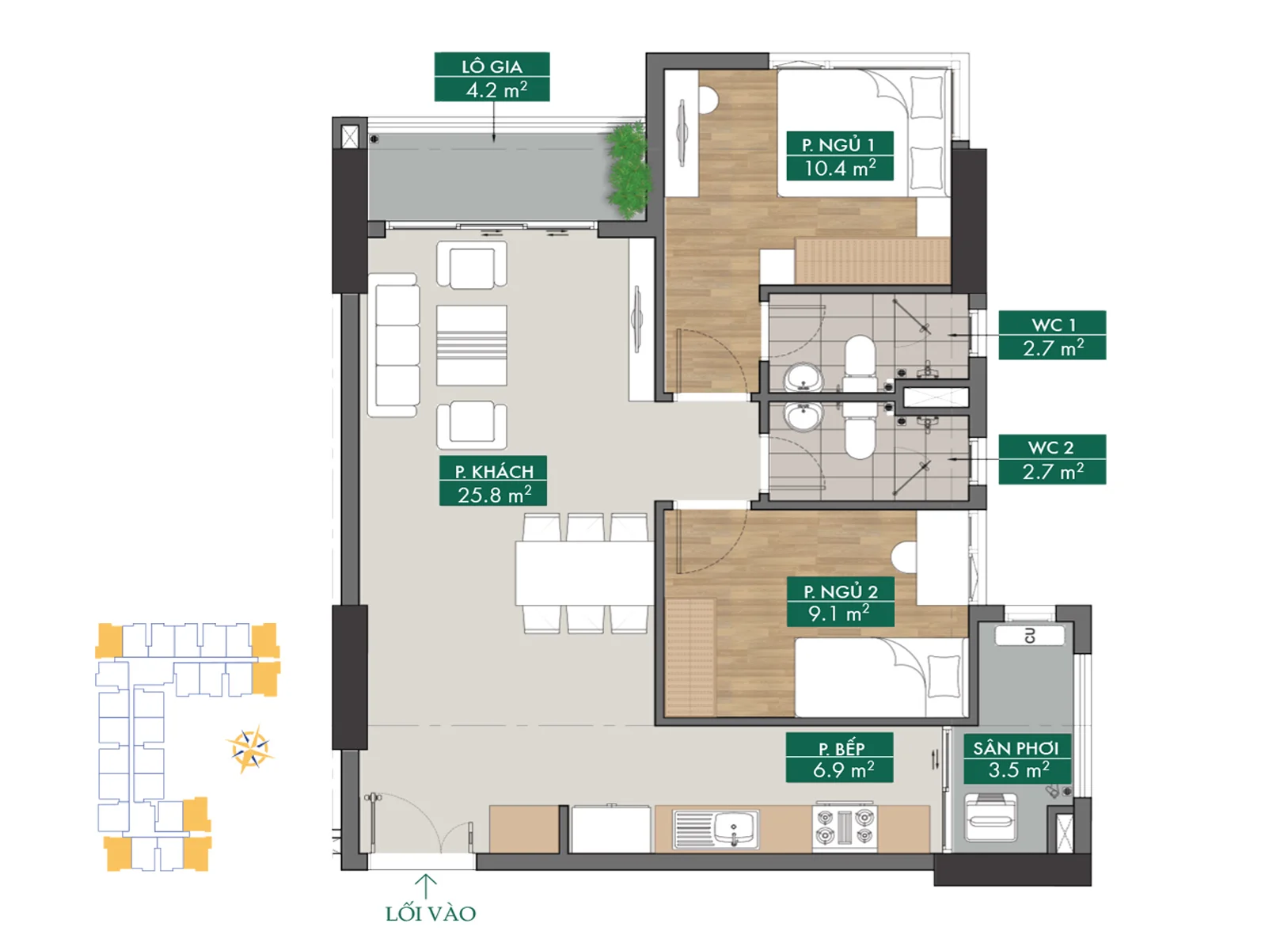 Mặt bằng căn góc 72,9 m² Phú Đông Sky Garden mẫu A1