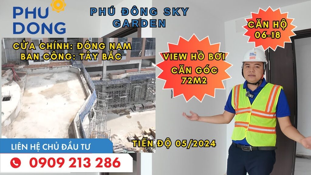 Phú Đông Sky Garden|Cập nhật tiến độ căn hộ 06-18 căn góc 72m2 hướng cửa chính ĐN, hướng ban công TB