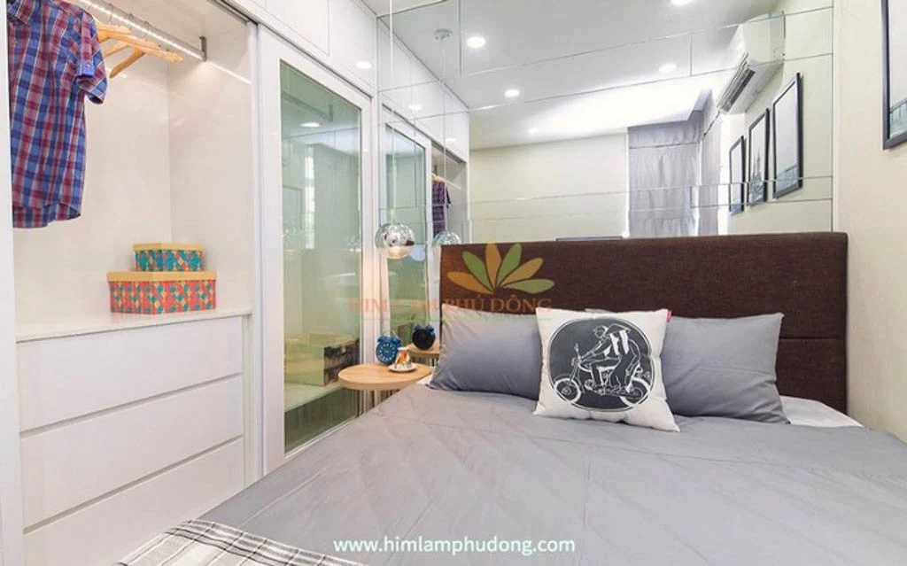 Phòng ngủ căn hộ Him Lam Phú Đông dùng minh họa kiểm tra hiện trạng nội thất